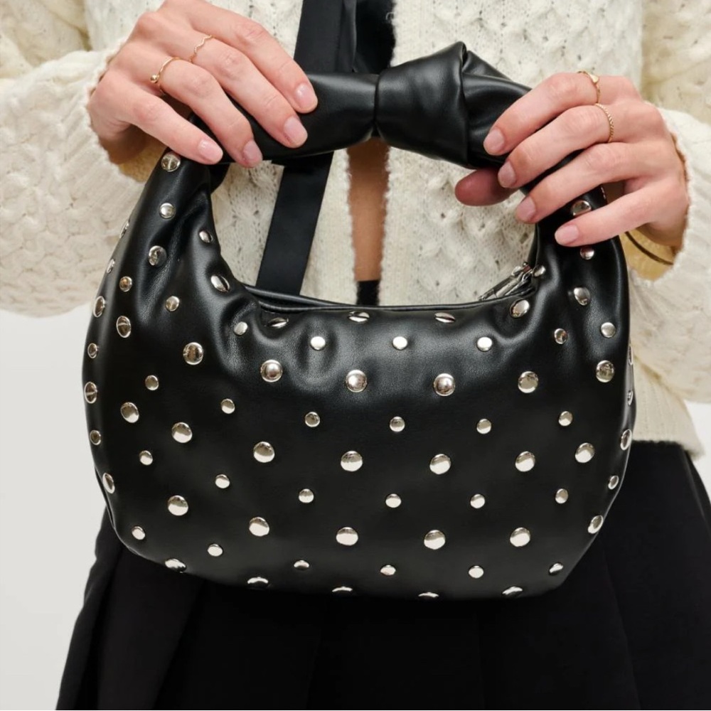 NWT URBAN EXPRESSIONS Tracy Studded Clutch Black Vegan Leather With Silver Studs - Picture 11 of 11